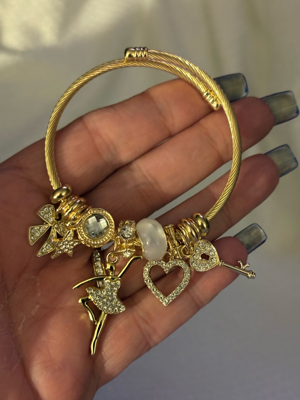 Bracelet- Gold plated Alloy Charm Bangle Bracelet,